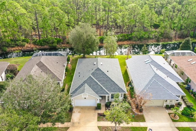 aerial view with a water view