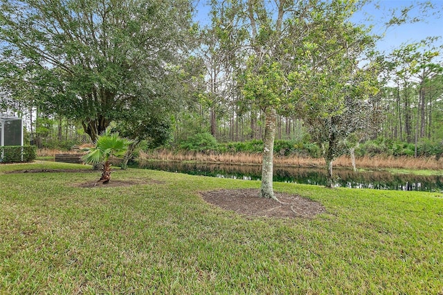 view of yard with a water view