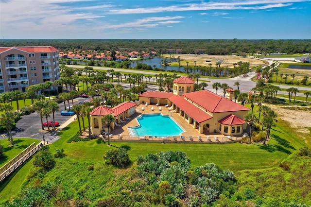 bird's eye view featuring a water view