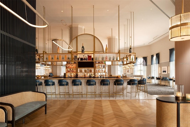 bar with parquet floors