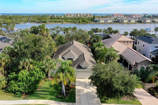 aerial view with a water view