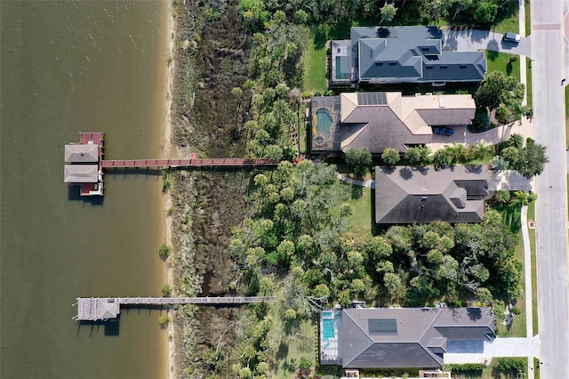 aerial view featuring a water view