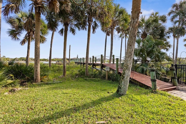 view of yard featuring a boat dock