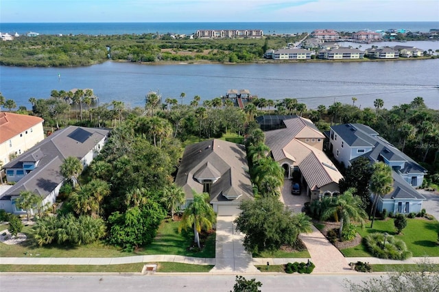 bird's eye view featuring a water view