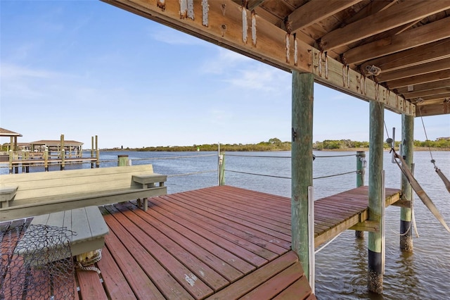 view of dock with a water view