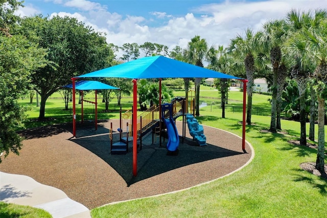 view of play area with a lawn