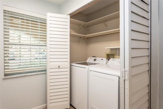 washroom with washing machine and clothes dryer