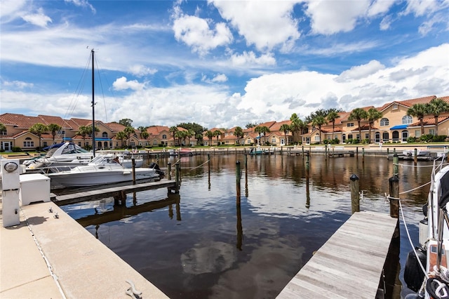 dock area with a water view