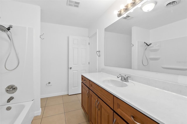 bathroom featuring tile patterned flooring, vanity, and shower / bath combination