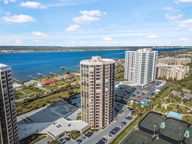 aerial view with a water view