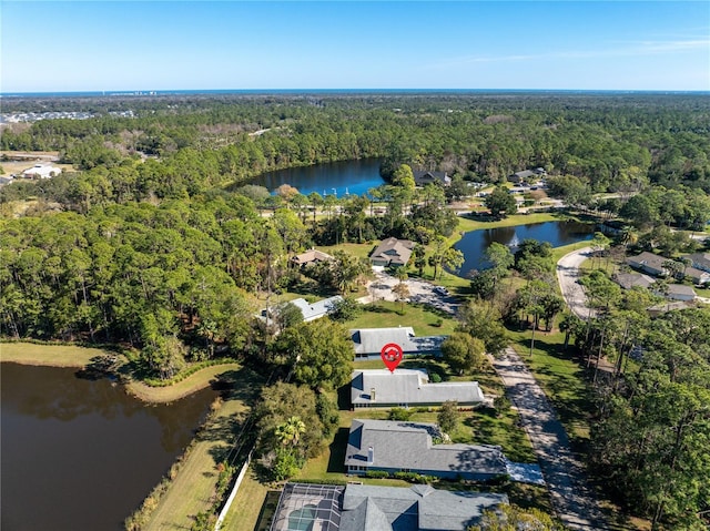 aerial view featuring a water view