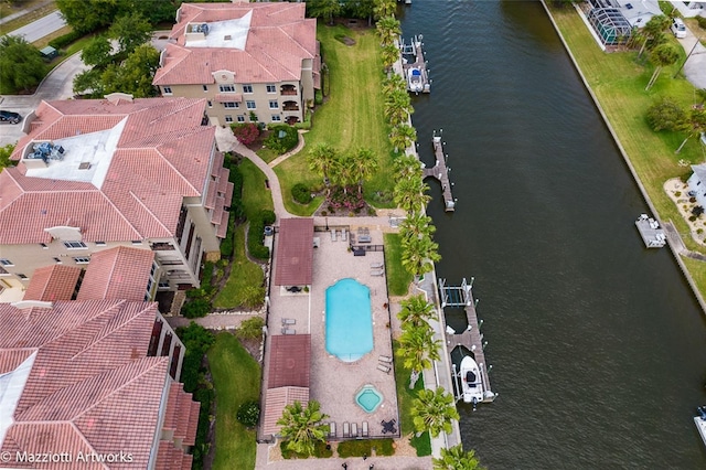 bird's eye view featuring a water view