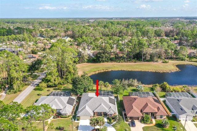 aerial view with a water view