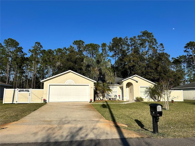 view of front of property featuring a garage and a front lawn