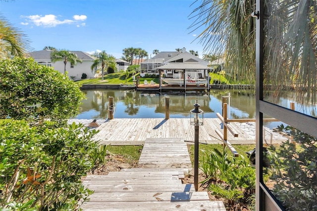 dock area featuring a water view