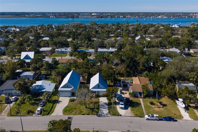 aerial view with a water view