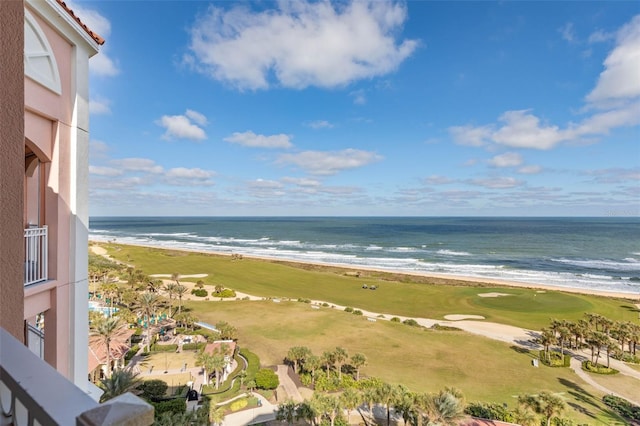 view of water feature featuring a beach view