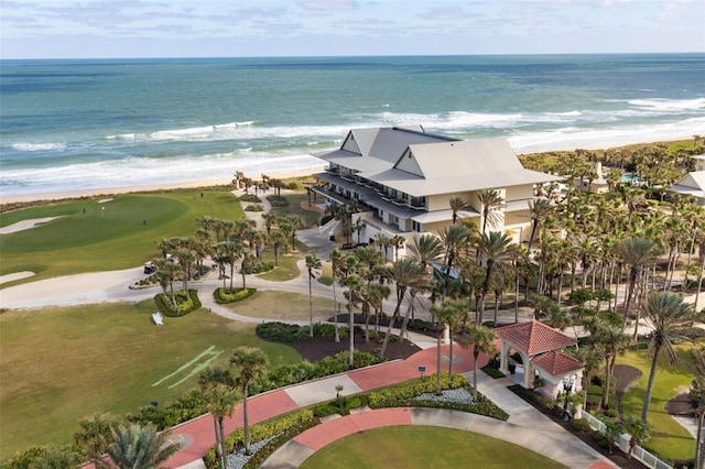 bird's eye view with a water view and a view of the beach