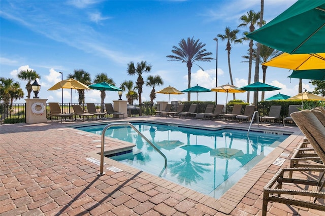 view of swimming pool with a patio