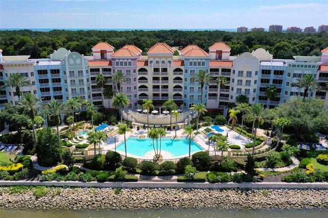 aerial view with a water view