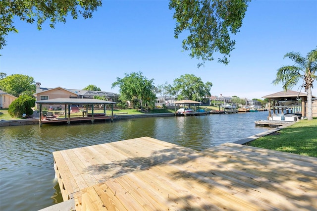 view of dock with a water view