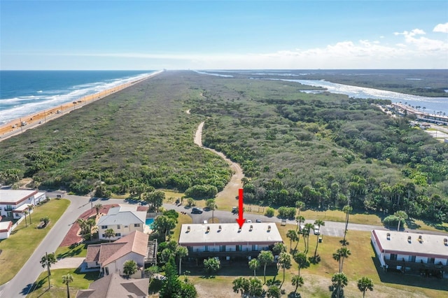 aerial view featuring a beach view and a water view