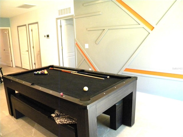 playroom featuring light tile patterned floors and billiards