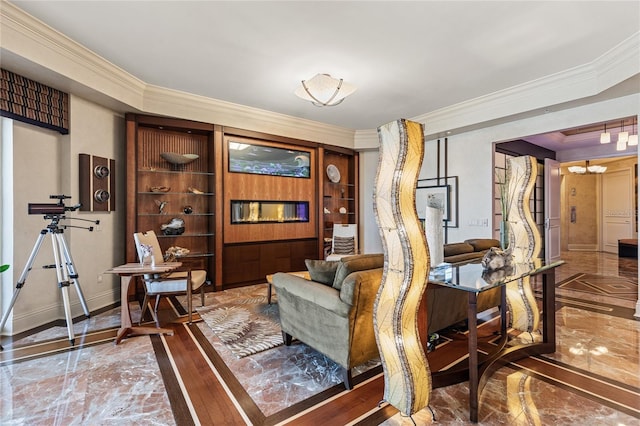 sitting room with crown molding