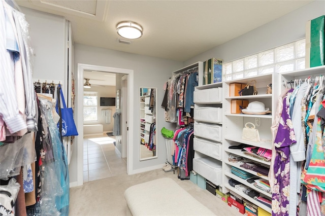 spacious closet with light carpet