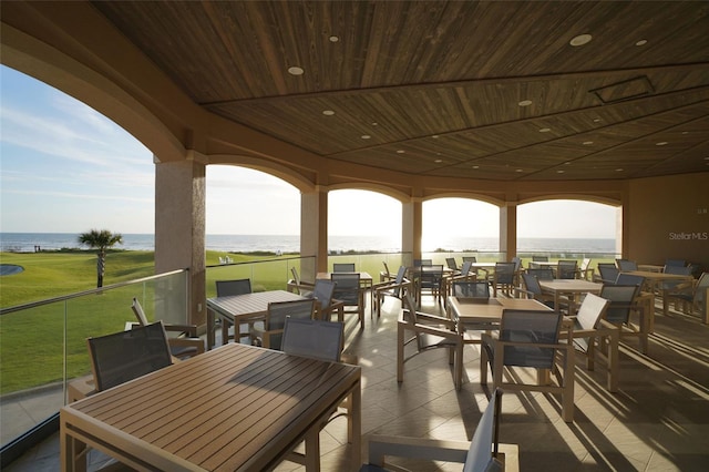 view of patio / terrace featuring a water view