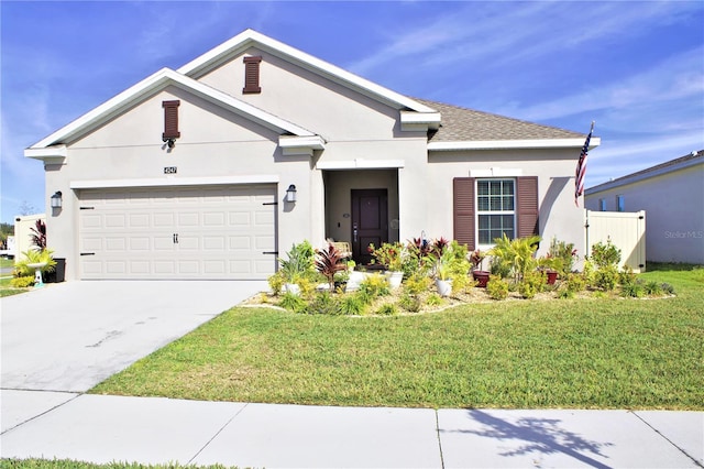 view of front of house featuring a garage and a front lawn