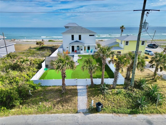 view of front facade featuring a water view