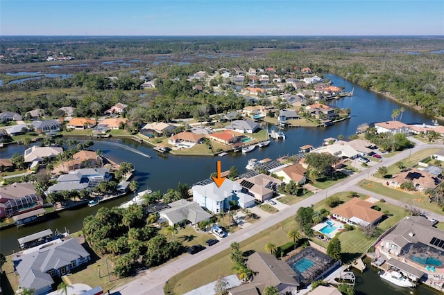 aerial view featuring a water view