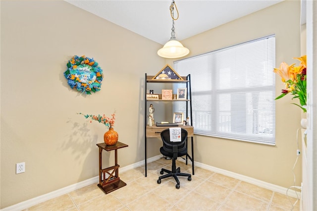 view of tiled home office