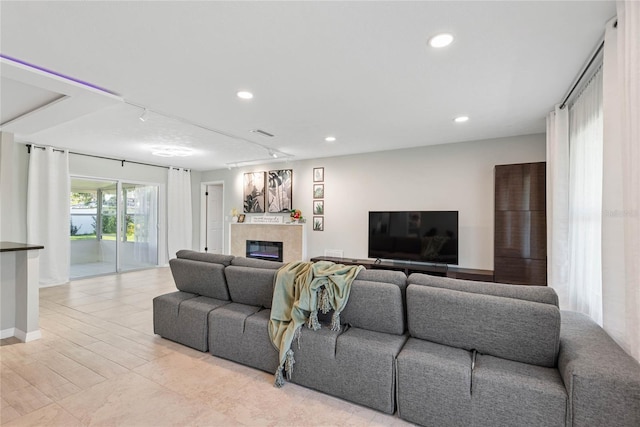 living room with track lighting