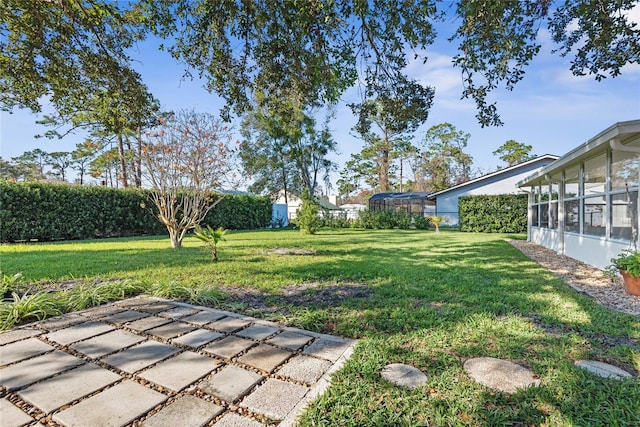 view of yard featuring a patio area and a sunroom