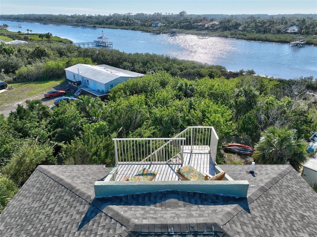 bird's eye view featuring a water view