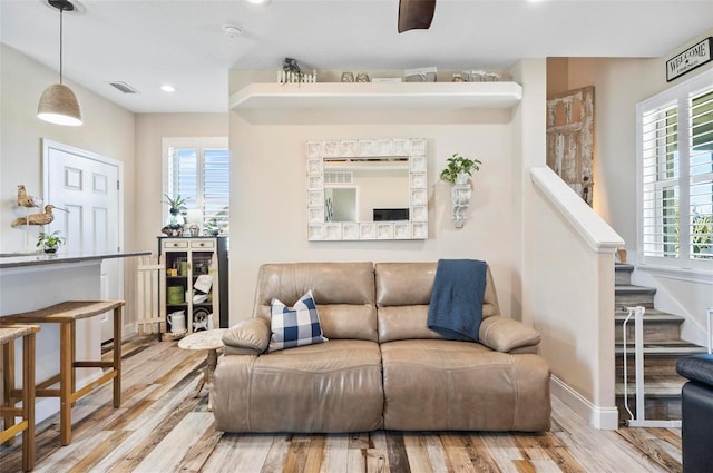 living room with light wood-type flooring