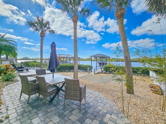 view of patio / terrace with a water view