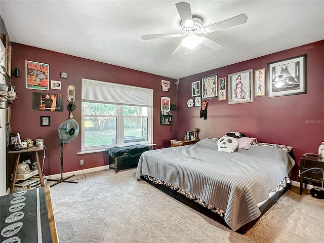 bedroom featuring carpet flooring and ceiling fan