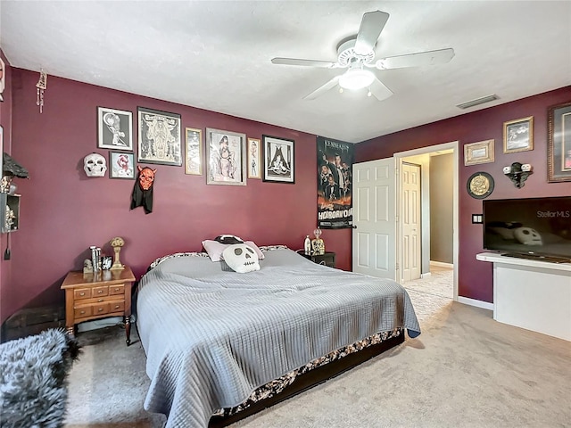 bedroom featuring carpet flooring and ceiling fan