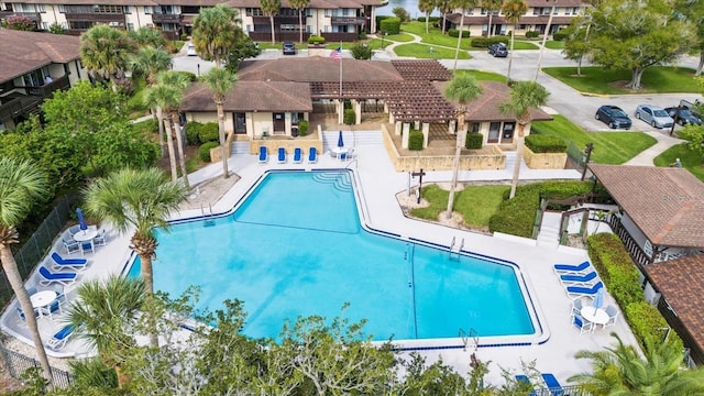 view of swimming pool with a patio area