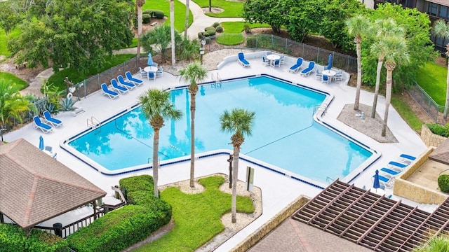 view of pool with a gazebo and a patio