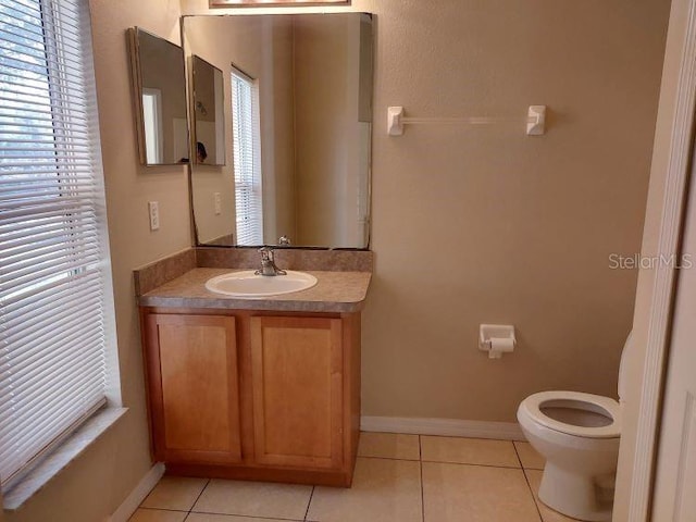 bathroom featuring tile patterned flooring, vanity, and toilet