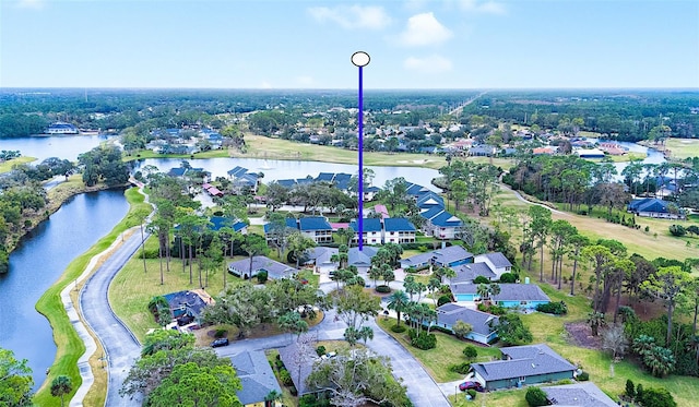 drone / aerial view featuring a water view