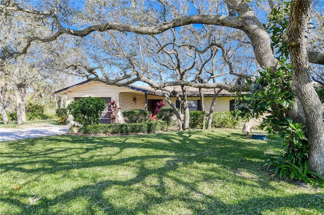 ranch-style home featuring a front yard