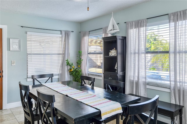 dining space with a textured ceiling and a wealth of natural light