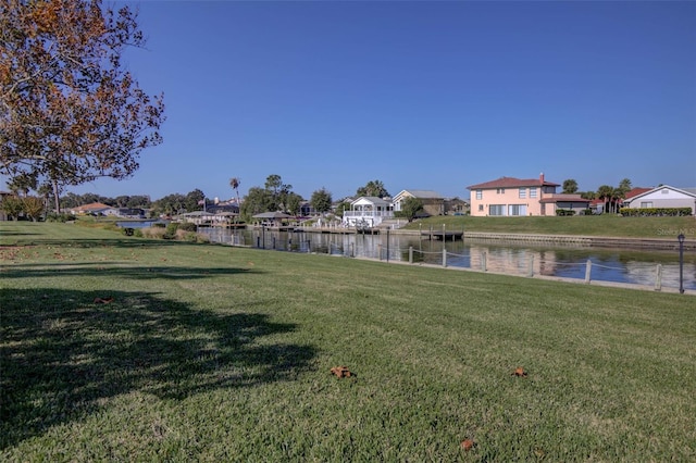 view of yard with a water view