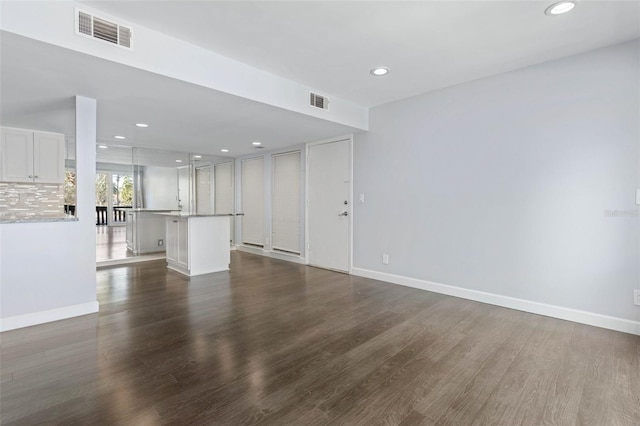 unfurnished living room featuring dark hardwood / wood-style flooring