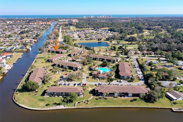 aerial view with a water view